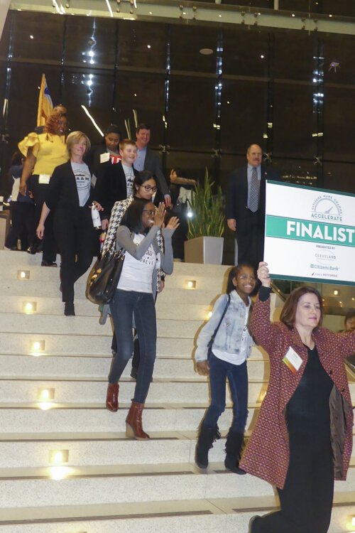 The finalists enjoy fanfare and a serenade by the Euclid High School drumline.
